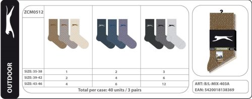 Slazenger SLAZENGER ZCM0512 Outdoor zokni 3 DB-os többféle színben, többféle méretben Női zokni - SM-BL-MIX-403A-vegyes